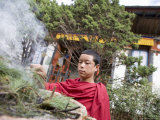 Buddhist Monk Burning Incense, Sey Lhakhang Temple, Bumthang, Bhutan,Asia Photographic Print by Angelo Cavalli
