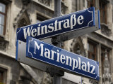 Street Signs for Marienplatz and Weinstrasse, Munich (Munchen), Bavaria (Bayern), Germany Photographic Print by Gary Cook