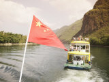 Cruise Boat with Chinese Flag on Li River Between Guilin and Yangshuo, Guilin, China Photographic Print by Angelo Cavalli