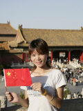 Chinese Woman with Flag, Forbidden City, Beijing, China Photographic Print by Angelo Cavalli