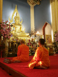 Monks Praying and Giant Golden Statue of the Buddha, Wat Benchamabophit, Bangkok, Southeast Asia Photographic Print by Angelo Cavalli