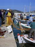 Fishermen Mending Nets, Greece Photographic Print by Tony Gervis