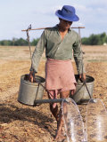 Farmer with Watering Cans, Cambodia, Indochina, Southeast Asia Photographic Print by Tim Hall