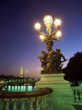 Eiffel Tower Illuminated at Dusk from Alexandre III Bridge, Paris, France Photographic Print by Gavin Hellier