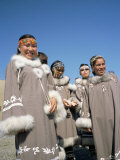 Eskimo Women in Traditional Costume, Lorino Village, Chukchi Peninsula, Russian Far East, Russia Photographic Print by Geoff Renner
