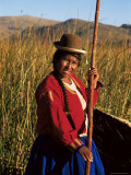 Uros Indian Woman in Traditional Reed Boat, Islas Flotantes, Lake Titicaca, Peru, South America Photographic Print by Gavin Hellier