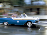 Panned Shot of Old American Car Splashing Through Puddle on Prado, Havana, Cuba, West Indies Photographic Print by Lee Frost