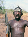 Portrait of a Man with Spears and Elaborate Scarring, Azende, Sudan, Africa Photographie par Jack Jackson
