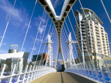 View Along Pedestrian Suspension Bridge at Salford Quays, Salford, Manchester, England Photographic Print by Lee Frost