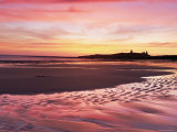Embleton Bay at Sunrise, Low Tide, with Dunstanburgh Castle in Distance, Northumberland, England Photographic Print by Lee Frost