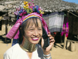 Long-Necked Tribal Woman on Mobile Phone, Thailand, Southeast Asia Photographic Print by Mula Eshet