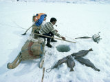 Inuit Man Fishing for Halibut, Eastern Area, Greenland, Polar Regions Photographic Print by Jack Jackson