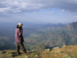 Ranger and Mountain Scenery, Simien Mountains National Park, Unesco World Heritage Site, Ethiopia Photographic Print by David Poole