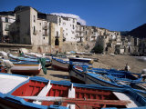 Fishing Harbour and Porta Pescara Beyond, Cefalu, Island of Sicily, Italy, Mediterranean Photographic Print by Julian Pottage