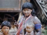 Heavily Painted Tirio Indian Woman Wearing Beads, with Children, Brazil, South America Photographic Print by Robin Hanbury-tenison