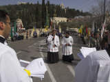 Palestinian Priests Heading the Palm Sunday Catholic Procession, Mount of Olives, Jerusalem, Israel Photographic Print by Eitan Simanor