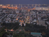 City at Dusk, with Bahai Shrine in Foreground, from Mount Carmel, Haifa, Israel, Middle East Photographic Print by Eitan Simanor