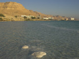 Salt Blocks in the Sea and Hotels in Background, Ein Bokek Hotel Resort, Dead Sea, Israel Lámina fotográfica por Eitan Simanor