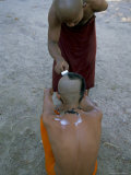 Shaving Head of a Novice Monk, Buddhist Monastery at Angkor, Siem Reap, Cambodia Photographic Print by Bruno Morandi