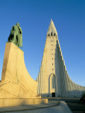 Statue of Liefer Eriksson and Hallgrimskikja Church, Reykjavik, Iceland, Polar Regions Photographic Print by Simon Harris