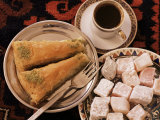 Typical Turkish Desserts - Baklava, Loukoumi (Turkish Delight), and Turkish Coffee, Turkey, Eurasia Photographic Print by Michael Short