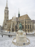 Snow on St. Stephen's Statue, Castle Hill Area, Budapest, Hungary Photographic Print by Christian Kober