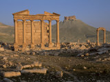 Funerary Temple at Archaeological Site and Arab Castle Beyond, Palmyra, Syria Photographic Print by Bruno Morandi