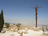 Memorial Cross and Church Ruins, Moses Memorial Church, Mount Nebo, East Bank Plateau, Jordan Photographic Print by Christian Kober