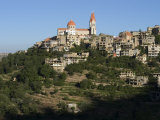 St. Saba Church and Red Tile Roofed Town, Bcharre, Qadisha Valley, North Lebanon Photographic Print by Christian Kober