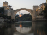 Stari Most Peace Bridge and Reflection of Mosque on Neretva River, Bosnia, Bosnia-Herzegovina Photographic Print by Christian Kober