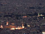Aerial View of City at Night Including the Umayyad Mosque, Damascus, Syria Photographic Print by Christian Kober