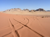 Car Tracks in the Sand, Desert Scenery, Wadi Rum, Jordan, Middle East Photographic Print by Christian Kober