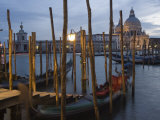 Gondolas on Waterfront at Night, Church Basilica, Venice, Unesco World Heritage Site, Veneto, Italy Photographic Print by Christian Kober