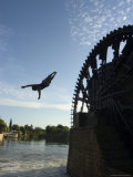 Man Diving off Water Wheel, Orontes River, Hama, Syria, Middle East Photographic Print by Christian Kober
