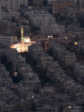 Aerial View of City at Night Including a Floodlit Mosque, Damascus, Syria, Middle East Photographic Print by Christian Kober
