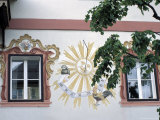 Detail of Traditional Sun Clock on the Exterior Wall of a Building, Salzburgland, Austria Photographic Print by Richard Nebesky