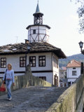 Arch Bridge Dating from 1844 and Traditional House and Clock Tower in Tryavna Old Town, Bulgaria Photographic Print by Richard Nebesky