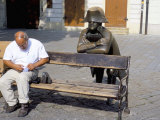 Man on Park Bench and Statue of Napoleon, Hlavne Square, Bratislava, Slovakia Photographic Print by Richard Nebesky