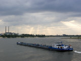 Cargo Boat on the River Rhine, Dusseldorf, North Rhine Westphalia, Germany, Photographic Print