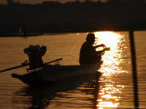 Fisherman Tends His Nets, Mekong River, Vientiane, Laos, Indochina, Southeast Asia Photographic Print by Andrew Mcconnell