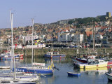 Boats in Harbour and Seafront, Scarborough, Yorkshire, England, United Kingdom Photographic Print by Robert Francis