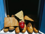 Typical Hand Made Leather Olymbos Boots, Olymbos (Olimbos), Karpathos, Dodecanese Islands, Greece Photographic Print by Marco Simoni