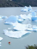 Person Kayaking Between Floating Icebergs, Lago Gray, Torres Del Paine National Park, Patagonia Photographic Print by Marco Simoni