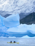 Person Kayaking Near Floating Icebergs, Lago Gray, Torres Del Paine National Park, Patagonia Photographic Print by Marco Simoni