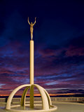 Art Deco Statue at Sunrise Over the Pacific Ocean, Napier, North Island, New Zealand Photographic Print by Don Smith
