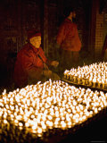 Monks Light Butter Lamps on an Auspicious Night, Boudha Stupa, Bodhnath, Kathmandu, Nepal Photographic Print by Don Smith