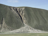 Gully Erosion and Alluvial Fan on Hillside 500M High, Nyainqentangla Mountains, Tibet, China Photographic Print by Tony Waltham