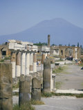 Vesuvius Volcano from Ruins of Forum Buildings in Roman Town, Pompeii, Campania, Italy Photographic Print by Tony Waltham
