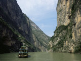 Tourist Boat in the Longmen Gorge, First of the Small Three Gorges, Yangtze Gorges, China Photographic Print by Tony Waltham