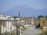 Vesuvius Volcano from Ruins of Forum Buildings in Roman Town, Pompeii, Campania, Italy Photographic Print by Tony Waltham